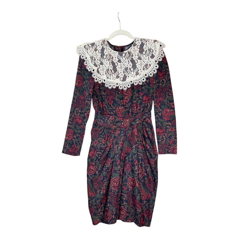 Gunne Sax Jessica McClintock Dress S 5 Floral Lace Bib Prairie Victorian Vintage